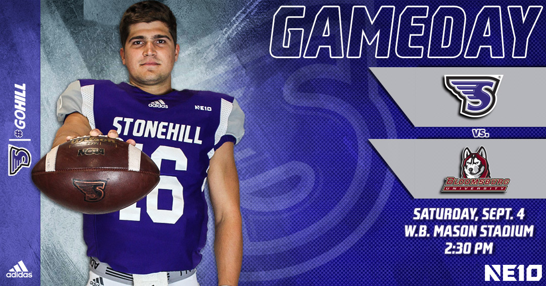 GoStonehill's tweet photo. Football Saturdays are BACK! @StonehillFB hosts Bloomsburg to kick off the 2021 season this afternoon!

‼️ https://t.co/4cKT2b7kIm

📺https://t.co/8RalYQo0gZ
📊https://t.co/jgY3uqxiI7
ℹ️https://t.co/Isgte3keWw
🎟️https://t.co/TLGO821rOE

#GoHill #NE10EMBRACE #NCAAD2 https://t.co/XmLjYh6Fsw