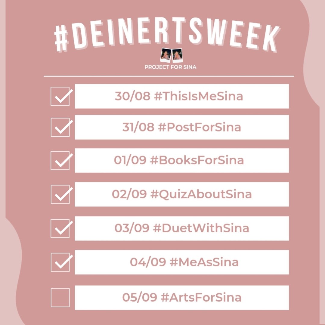 ProjectForSina's tweet photo. Estamos chegando ao fim do #DeinertsWeek! 🥺 Mas para hoje, temos o #MeAsSina, nela vocês irão postar fotos, vídeos, gifs ou o que vocês quiserem imitando a Sina. Não importa como seja, podem postar da forma que quiserem, esperamos vocês! 🤍 https://t.co/ydyCzrb8No