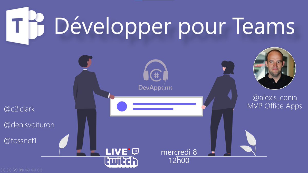 DevAppsPodcast's tweet image. C'est la rentrée #DevApps, avec un nouvel épisode enregistré en Live #twitch ce mercredi midi.
twitch.tv/devapps
@alexis_conia @c2iClark @tossnet1 @denisvoituron @msdev_fr @msdev_be