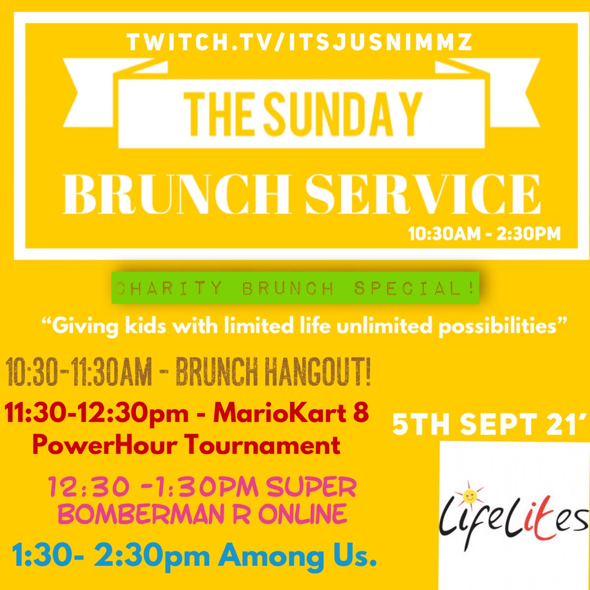 ItsJusNimmz's tweet image. Hey Tweeps! Tomorrow is going to be a very special day! As part of my weekly live stream show The Sunday Brunch Service I am going to be hosting a charity fundraiser in aid an incredible charity that is @LifelitesOrg If you’re free I would love have you join me.