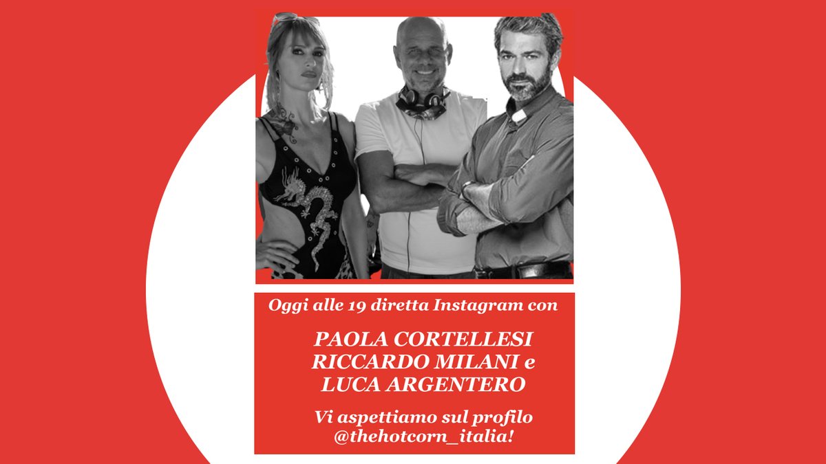 INTERVISTE | Questa sera, sabato 4 settembre, alle 19, sul #Instagram di Hot Corn Italia, (@thehotcorn_italia), diretta con #PaolaCortellesi, #LucaArgentero e #RiccardoMilani. Vi aspettiamo!
