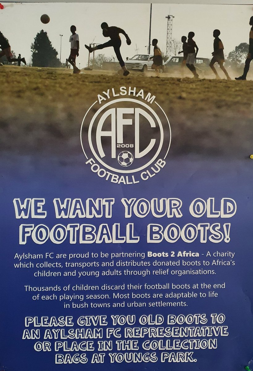 With the new season upon us we're sure many of you might have invested in some new boots. 

Don't let your old ones just sit around getting in the way and gathering dust,we are happy to take them off your hand for a great cause!
<a href="/Boots2Africa/">Boots2Africa</a> <a href="/NorfolkCYFL/">Norfolk Combined Youth Football League</a> <a href="/NorfolkCountyFA/">Norfolk County FA</a>