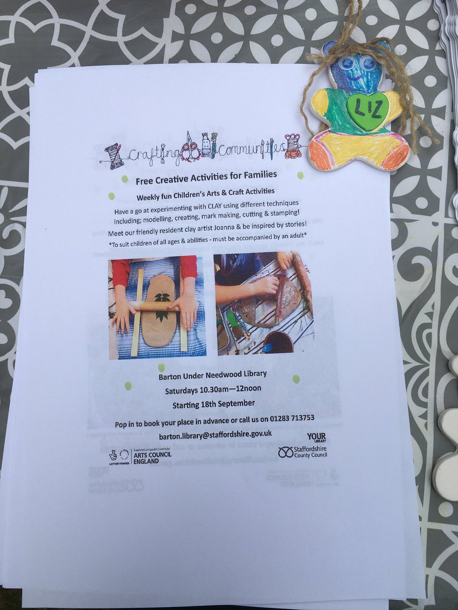 BiddyWhatmough's tweet photo. Fab day first at #BartonLibrary with volunteers, @DCeramics and @birtles_charlie and now at annual #TeddyFest @StaffsLibraries @bnvvolunteers @BurtonAlbionCT @socialhub111 #CraftingCommunities @ace_national and I even have a ceramic Teddy inspired by yours truly! https://t.co/Lu60OlfZtX