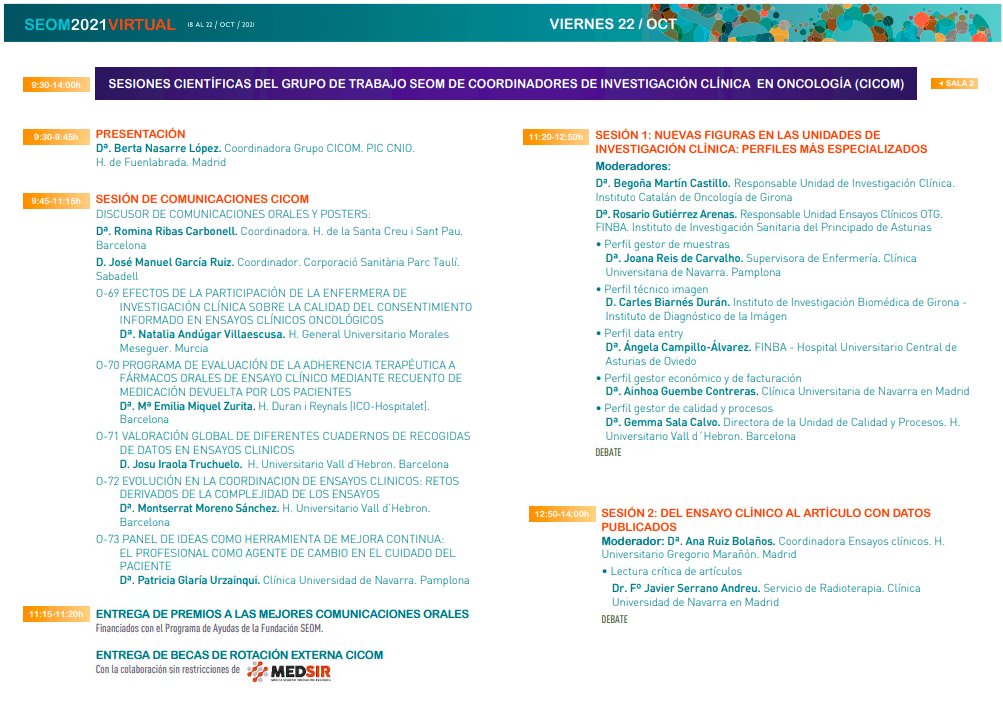 💻 Inscríbete a las sesiones del <a href="/GrupoCICOM/">Grupo CICOM</a> de SEOM, que tendrán lugar el viernes, 22 de octubre, en el marco del Congreso #SEOM21. 

La inscripción puede hacerse vía on-line con tarifas especiales. 

▶️ bit.ly/3jPAM7T