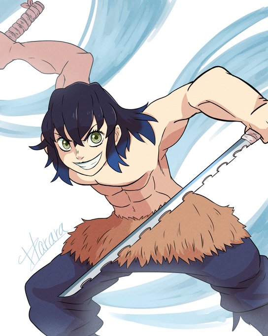 ハララ@IllustratorさんがTwitterに投稿した嘴平伊之助(鬼滅の刃)のイラスト。