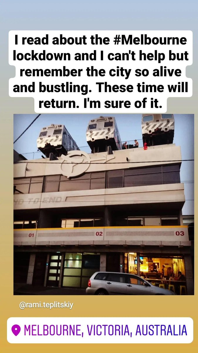 RamiTeplitskiy's tweet photo. I read about the #Melbourne #lockdown and I can't help but remember the city so alive and bustling. These time will return. I'm sure of it.

Photo: https://t.co/Uk2Nvc4e6I https://t.co/AYzHDSE5Vp