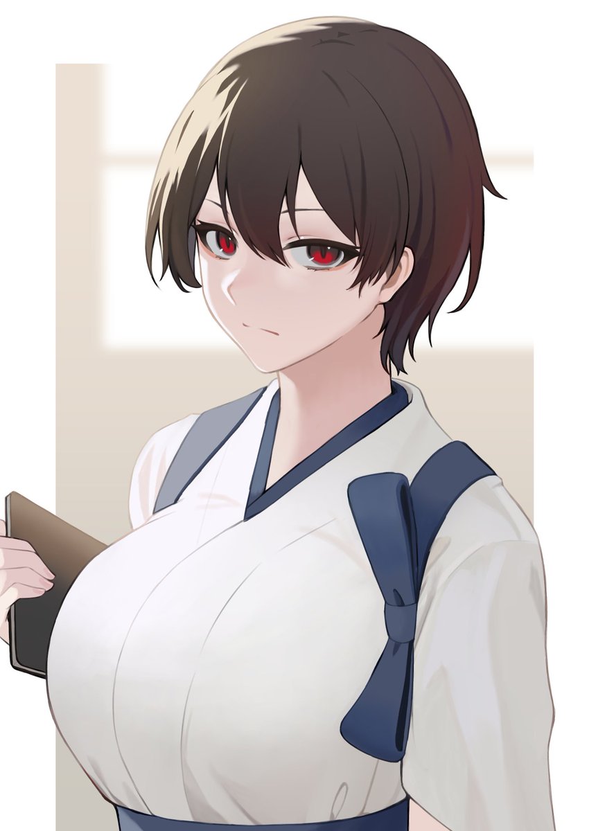 kaga (kancolle) 1girl breasts solo japanese clothes alternate hairstyle brown hair red eyes  illustration images