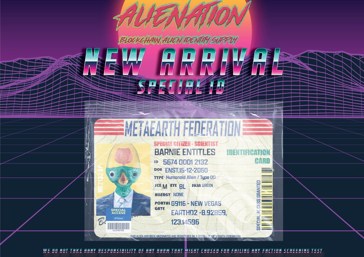 rhadiska's tweet photo. #ALIENATION The first special ID is arrived, we got a Scientist ID by the name of "Barnie Entitles" will be ready for purchased tonight at 11PM GMT + 7 (JKT)
at @onhicetnunc ππ
#NFTs #NFTCommunity #nftcollector #Alienid https://t.co/vNCmUSklyN