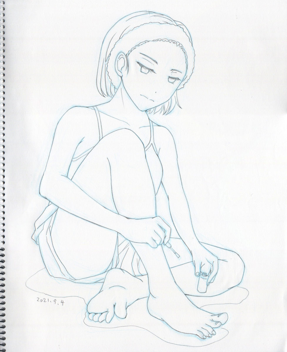 「今日の練習絵を晒します。「裸足の日」というドストライクなネタを見つけたので描いて」|きさらぎこうしのイラスト