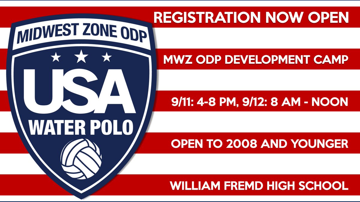 Registration is NOW OPEN for the first ODP camp of the season! Go to your <a href="/USAWP/">USA Water Polo</a> account, find "Camps" on the left hand side, then scroll to "MWZ Dev. Camp"

<a href="/OdpMidwest/">MIDWEST ODP</a>