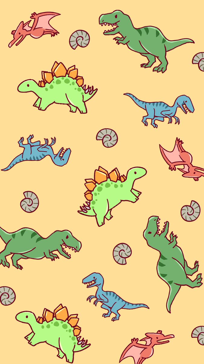 咲牙めぶ 昨日ジュラシックパークを見たので 恐竜くんがいっぱいな壁紙風イラスト描いてみました 何度見てもハラハラして面白いですね