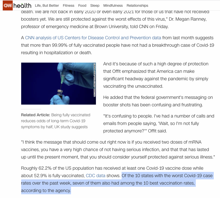 ScottAdamsSays's tweet image. Is this a CNN error/typo?
"Of the 10 states with the worst Covid-19 case rates over the past week, seven of them also had among the 10 best vaccination rates, according to the agency."