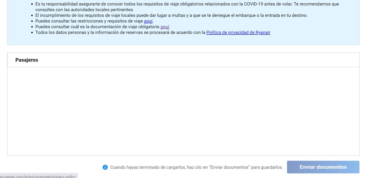 smachadoscull's tweet photo. @Ryanair_ES No está habilitado dónde subir los documentos del covid en el proceso de facturación y por MD me responde un robot que no me entiende lo que pregunto. No tengo tiempo que perder https://t.co/B14aPBXEov