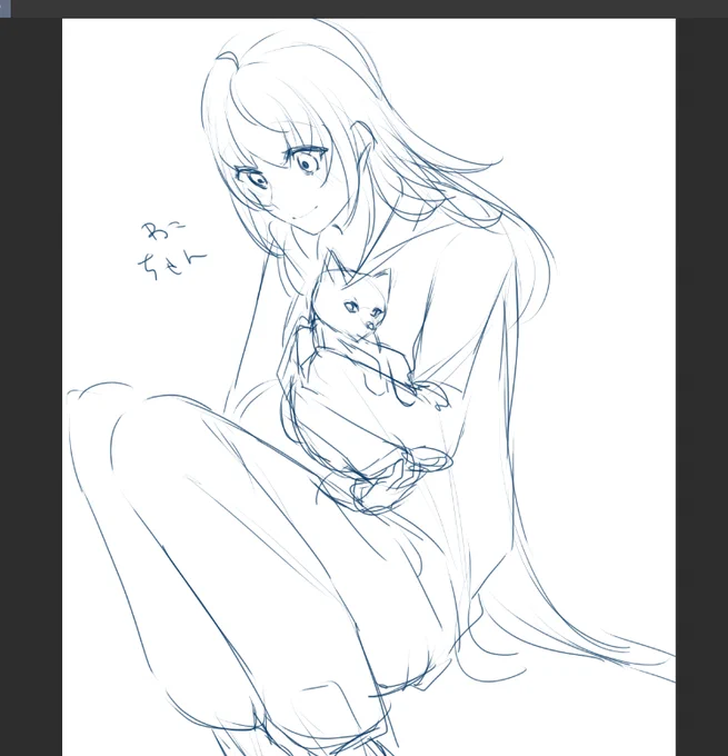 ネコチャン抱いてるむぎむぎ描こうとしたけどネコチャンが難しかったので供養… 