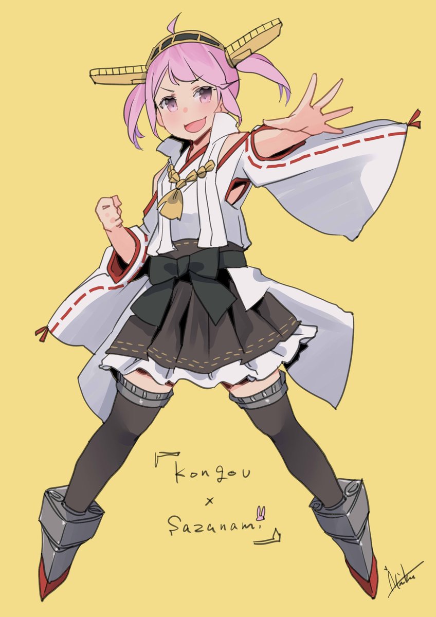 sazanami (kancolle) 1girl solo cosplay thighhighs twintails skirt pink hair  illustration images