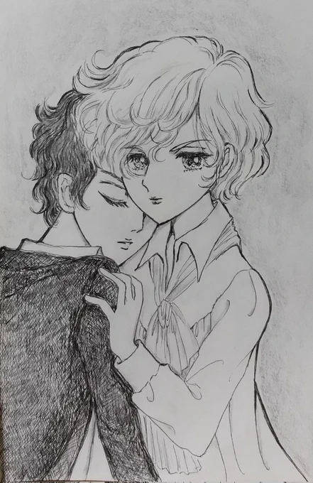 「風と木の詩」

セルジュ&amp;ジルベール
竹宮惠子さんの絵が好きでした☺️
お話はあの頃としてはレアな内容でしたが…夜だから…いっかな✨
素敵な2人でした✨
#アナログイラスト #イラスト
#イラスト好きさんと繋がりたい 
#アナログイラスト
#風と木の詩  #ジルベール 