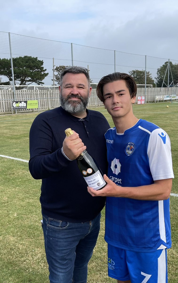 Helston Athletic FC (@helstonafc) on Twitter photo . Here’s today’s Man of the Match, <a href="/KaiCornish3/">Kai Cornish</a> , presented with his champagne by Wilf Wilcock of <a href="/signs_phoenix/">Phoenix Signs</a> on behalf of Fergus Muller and Ann’s Pasties.
#toepunt #cornishfootball #SWfootball @TSWesternLeague <a href="/swsportsnews/">South West Sports News</a> <a href="/Cornishfootball/">Dave Deacon</a> @mfriday_voice <a href="/Packetsport/">Packet Sport</a> . Here’s today’s Man of the Match, <a href="/KaiCornish3/">Kai Cornish</a> , presented with his champagne by Wilf Wilcock of <a href="/signs_phoenix/">Phoenix Signs</a> on behalf of Fergus Muller and Ann’s Pasties.
#toepunt #cornishfootball #SWfootball @TSWesternLeague <a href="/swsportsnews/">South West Sports News</a> <a href="/Cornishfootball/">Dave Deacon</a> @mfriday_voice <a href="/Packetsport/">Packet Sport</a>