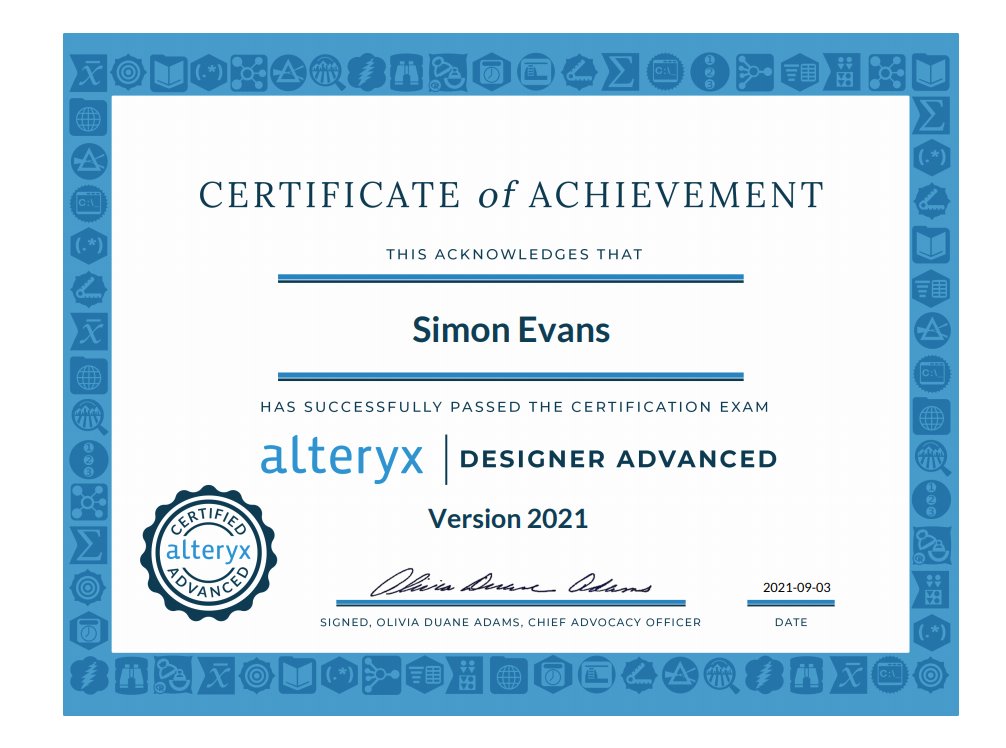 Happy to pass the <a href="/alteryx/">Alteryx</a> Advanced exam yesterday. Thanks to everyone <a href="/infolabUK/">The Information Lab</a> <a href="/dataschooluk/">The Data School UK</a> for the help along the way!  🤓🎉