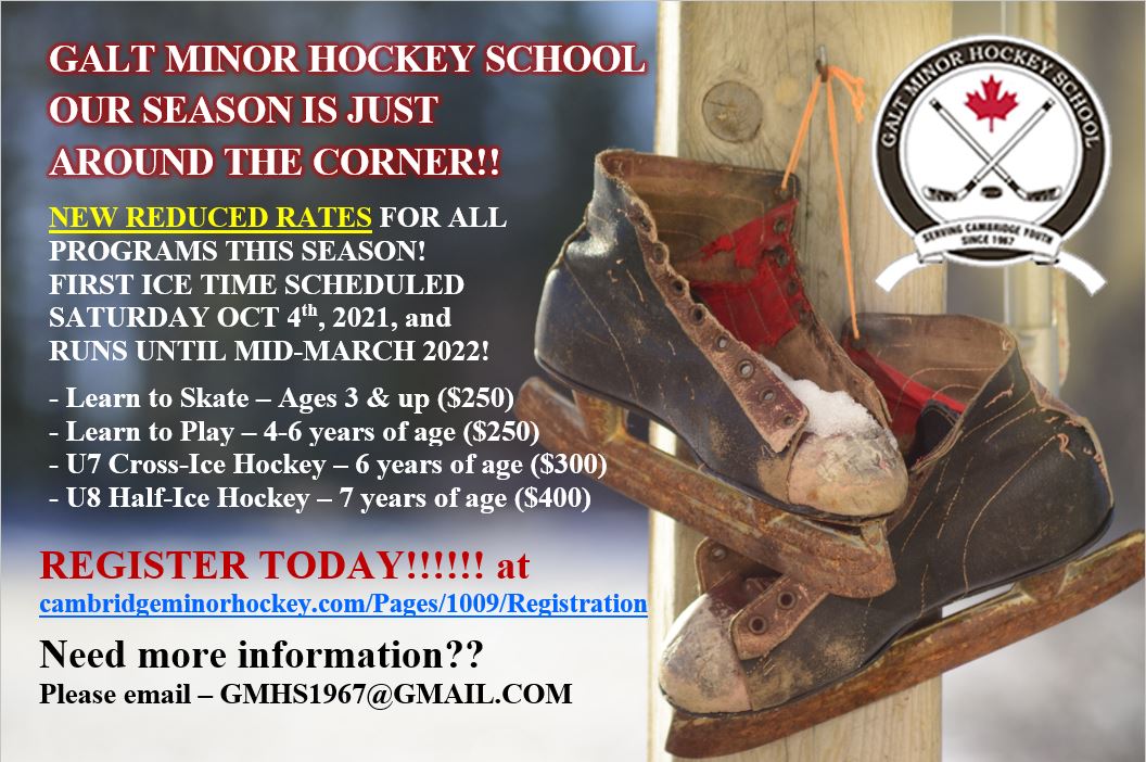 GMHS1967's tweet photo. Register Today! New reduced rates for all Galt Minor Hockey School programs! Learn to Skate, Learn to Play, U7 Cross-Ice &amp; U8 Half-Ice Hockey! Email questions to gmhs1967@gmail.com To sign up go to...  https://t.co/Wsz4fLAYyt @CambridgeMinorH @cambridgetimes @cityofcambridge https://t.co/BKy2fsJ7Zn