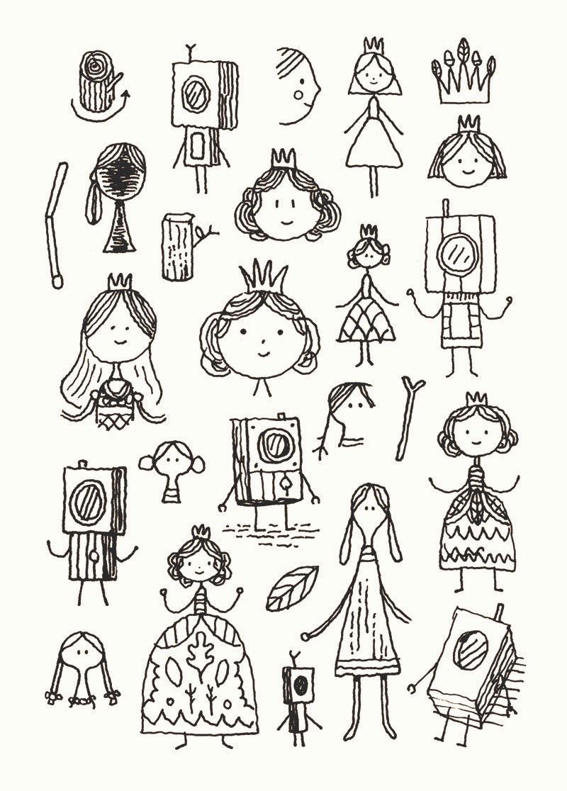 Four pages of doodles made while working out my book `The Little Wooden Robot and the Log Princess'. It is now available from good bookshops and online. More details here: https://t.co/iorLB632Qt