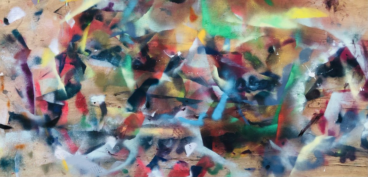 R_J_Miskines's tweet photo. N148, spray and oil on wood panel, 38"x68" #art #painting #n148 #abstractart #contemporaryart #miskines #actionpainting #tachisme #gutai #artinformel #kenmoreny #buffalony https://t.co/w7QLiETM1b