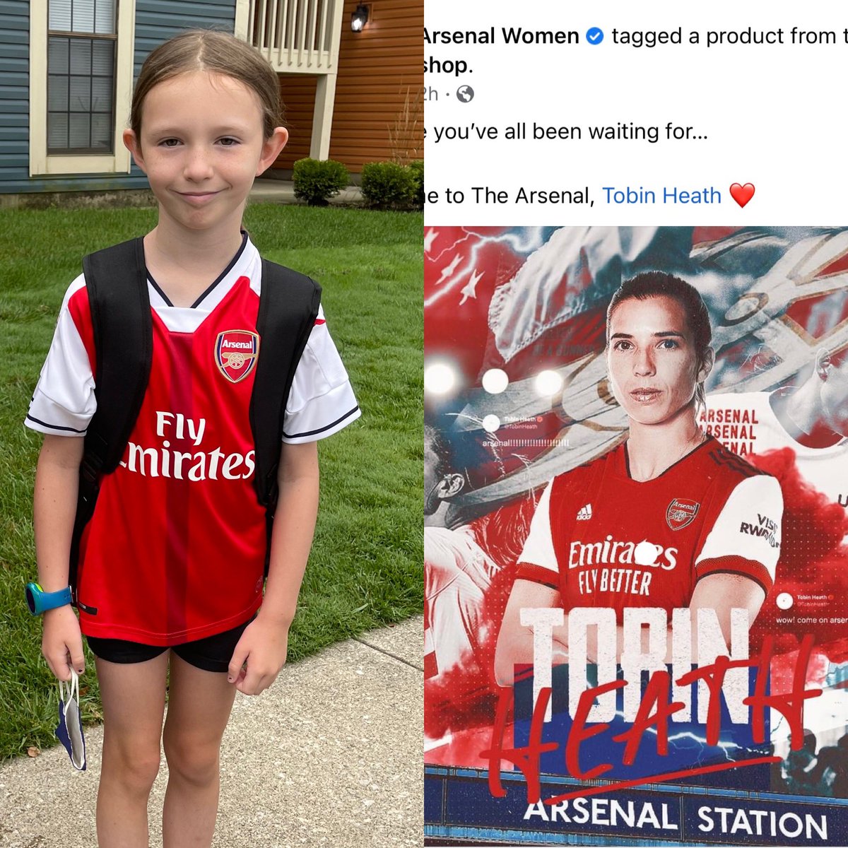 RachGailB's tweet photo. Reagan SCREAMED when she learned that her favorite player has signed with her favorite club!! She is already saving up her own money for a new 77 jersey!  @TobinHeath @ArsenalWFC https://t.co/O0IWjRyvtn