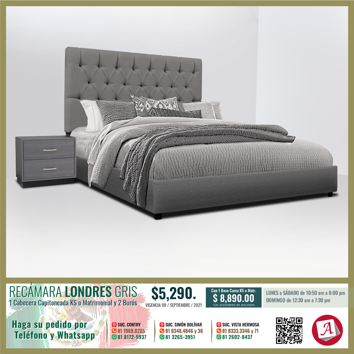 AragonMuebles's tweet photo. RECÁMARA LONDRES GRIS en $5,290.00 con 1 Cabecera Capitoneada KS o Matrimonial, 2 Burós, y con 1 Base Cama KS o Matrimonial en $8,890.00, ¡ADQUIERELA! Haga su Pedido WhatsApp: 81 81725937, 81 32653951, 81 26028437, ¡TE ESPERAMOS ESTE FIN DE SEMANA! #aragonmueblesyDecoración https://t.co/BrZ5BGHDxh