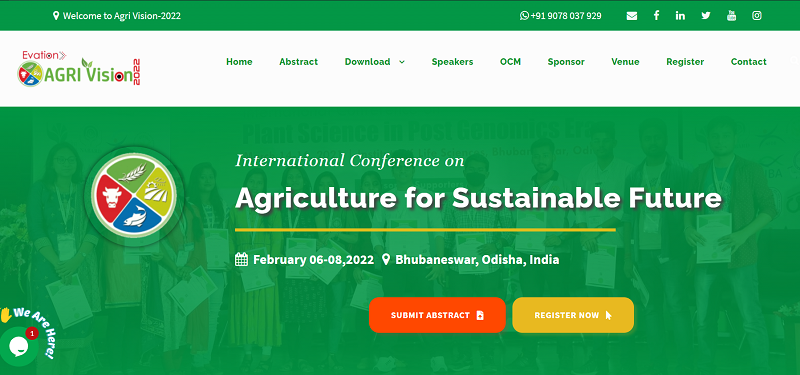 EvationBusiness's tweet photo. New Announcement- AgriVision-2022. International Conference on Agriculture for Sustainable Future, February 06 08,2022, Bhubaneswar, Odisha, India #AgriVision2022 #Agriculture #Conference #India

PS: https://t.co/UGjHFecYTe https://t.co/2GuM5UjLos