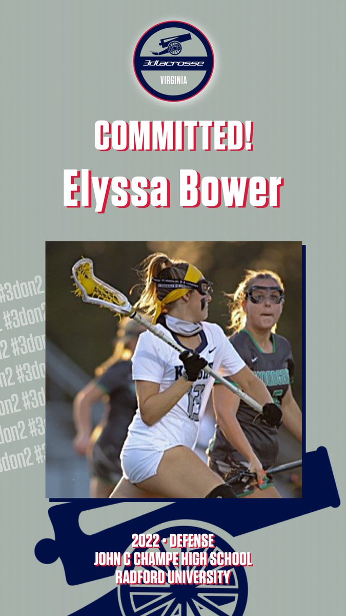 Congratulations to 3d Virginia 2022 Defender Elyssa Bower on her commitment to Radford University!!  An aggressive &amp; gritty defender, strong &amp; smart, wins the 1v1 and creates dynamic transition! Ready to make her mark💯 go Highlanders!! #3ddifference #3don2 <a href="/3dLacrosse/">3dLacrosse</a>