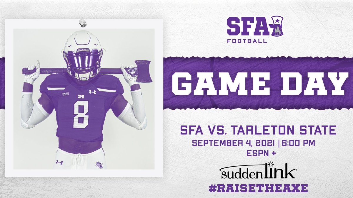 SFA_Football's tweet image. ＴＯＤＡＹ 😈

📍 Homer Bryce Stadium
🆚  Tarleton State
⌚  6:00 p.m.
🎆  to follow!
💻📱 es.pn/3yAVAns
📈  bit.ly/3kJlhgI
🎟️  bit.ly/3yzlpEm
👉  Presented by @Suddenlink 

#AxeEm
#RaiseTheAxe