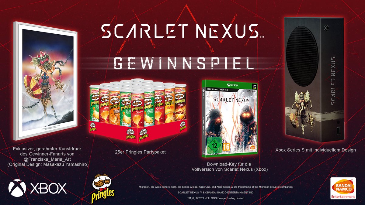 Wir verlosen zusammen mit <a href="/XboxDACH/">Xbox DACH</a> und <a href="/Pringles/">Pringles</a> ein tolles #ScarletNexus -Preispaket! Ihr habt die Chance, euch diese exklusive Xbox Series S, ein 25er Party-Paket Pringels und mehr zu sichern! 

Um teilzunehmen: Follow + RT

TB: fcld.ly/l1fiv5t | Ende: 08.09.21