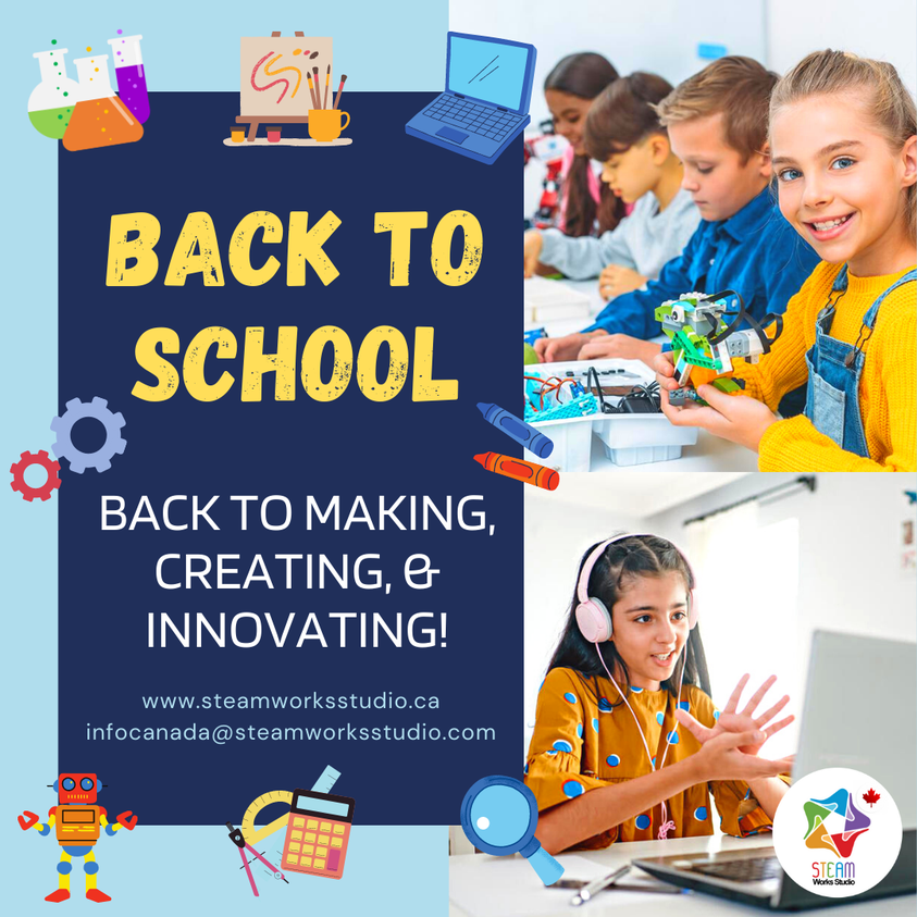 steamworks_on's tweet photo. Are you ready for Back-to-School fun? MAKE. CREATE. INNOVATE with us this New School Year! #backtoschool #steamworksstudio #steameducation https://t.co/9WMpEUv9RJ