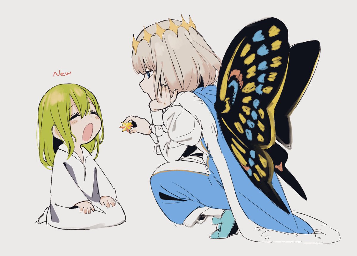 enkidu (fate) ,oberon (fate) wings green hair butterfly wings long sleeves open mouth androgynous bangs  illustration images