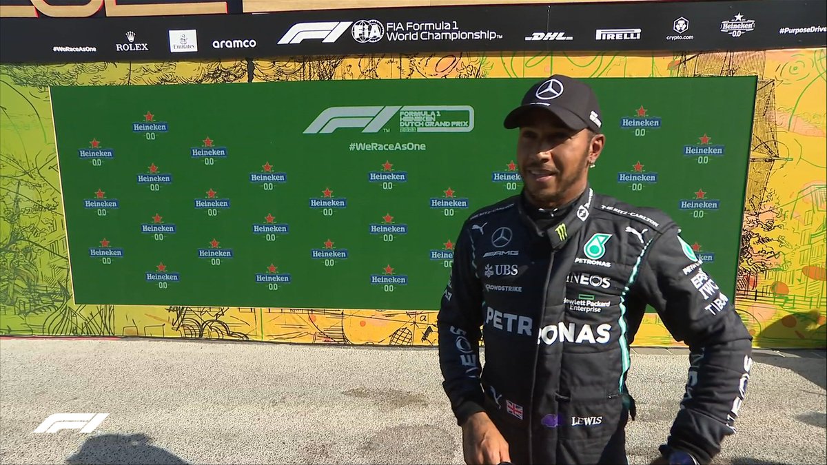F1's tweet photo. LEWIS: "Max did an amazing lap! I was so close to catching him, I gave it everything. He deserves pole"

#DutchGP 🇳🇱 #F1 https://t.co/AmZW1bfb1c