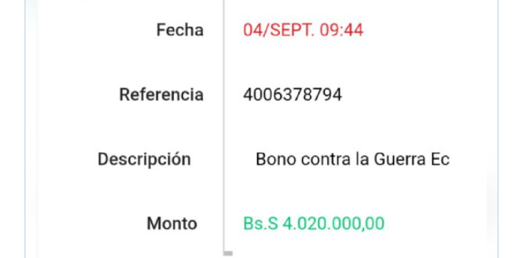 Inicia la Entrega del Bono #ContraLaGuerraEconomica (septiembre 2021) a través del Sistema <a href="/CarnetDLaPatria/">Carnet de la patria</a> para los Pensionados y Pensionadas.

Monto a recibir Bs.S 4.020.000,00

 #DiálogoGarantíaDePaz
<a href="/NicolasMaduro/">Nicolás Maduro</a> <a href="/Mippcivzla/">mippci</a> <a href="/ViceVenezuela/">Vicepresidencia Vzla</a>