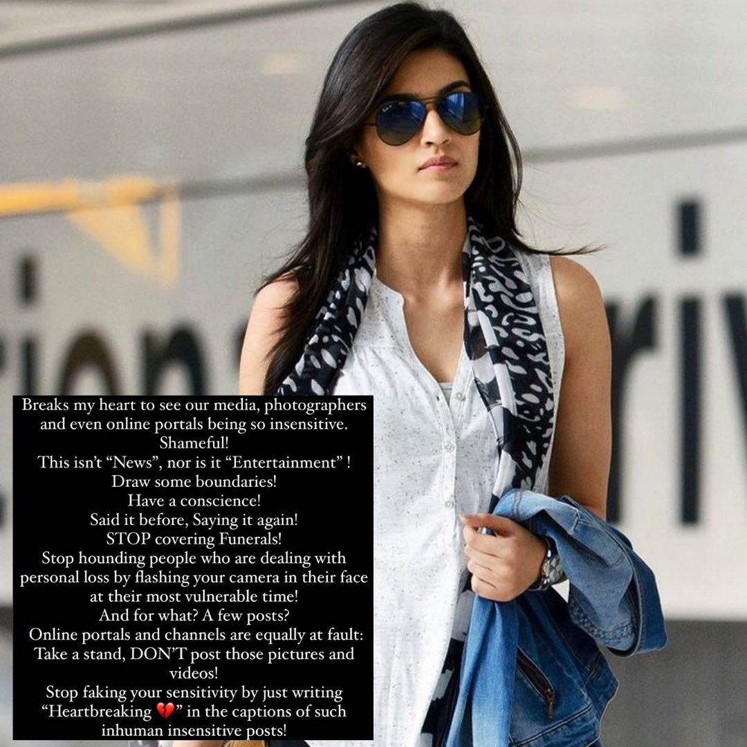 filmfare's tweet photo. #KritiSanon has some strong words to say about the way celebrity funerals are covered. https://t.co/y2a2jVIExP