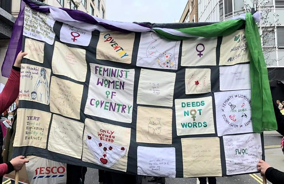 thewomencov's tweet photo. In March 2020 we marched at Million Women Rise @MillionWomen with this banner, made by us #EndMaleViolence #MillionWomenRise #ThreadOverHeels https://t.co/2UscJ7MObv