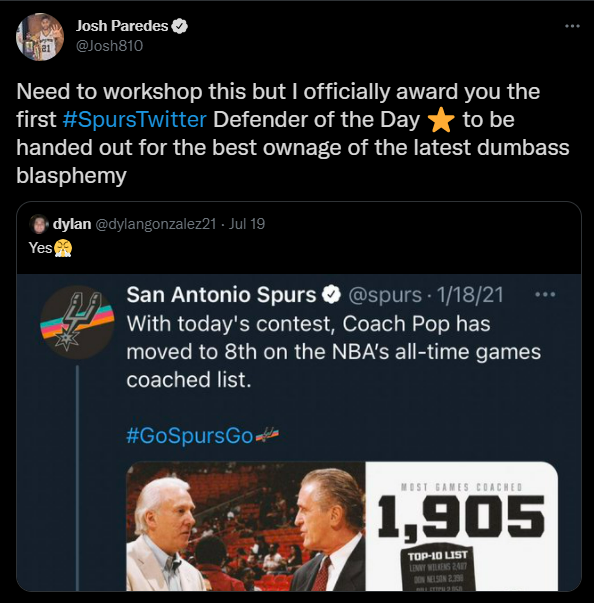 Josh810's tweet photo. The origin of my weekly #GTFOAward. I'll be handing out another one this Monday! Who will join @dylangonzalez21 @TbirdTr3y_10 @RealTomPetrini @valem1962, and @MacPena in the #SpursTwitter history books? https://t.co/L9RyIULHVR
