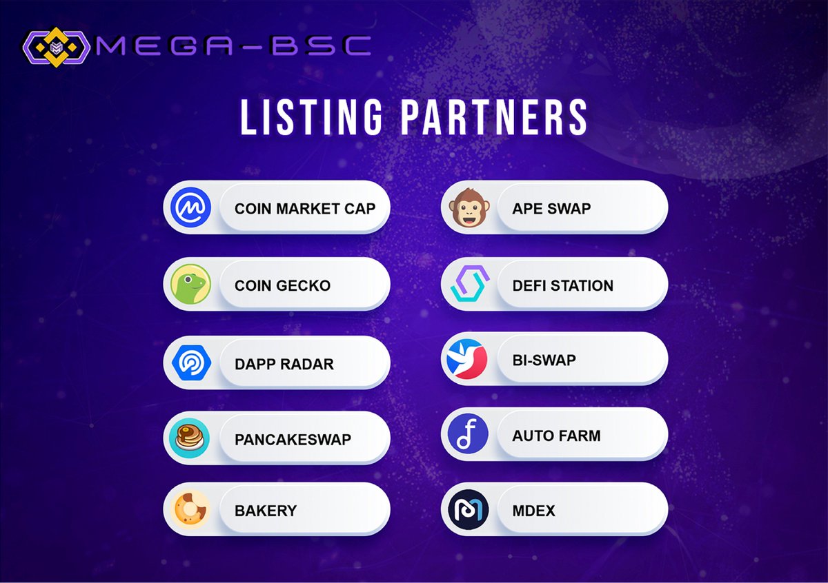 bsc_mega's tweet photo. 🎯 Meet our Listing Partners

Website - https://t.co/Dbmy23fsT4

#MegaBSCFinance #MegaBSC #MEG #blockchain #cryptocurrency #bitcoin #crypto #Binance #BNB https://t.co/RoVL9S7si1