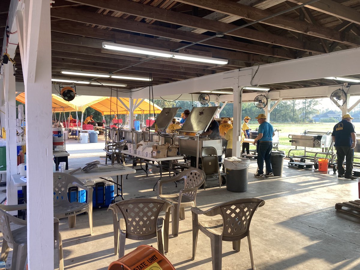 Update from Dad and Mom: "Day two 2800 meals out by 10:00 in 12 ERV’s. Still the only kitchen operating in the area. Have some feeding routes. Roads are opening and some utilities coming on. Thanks for the kind thoughts and words." Kitchen by Texas Baptist Disaster Relief