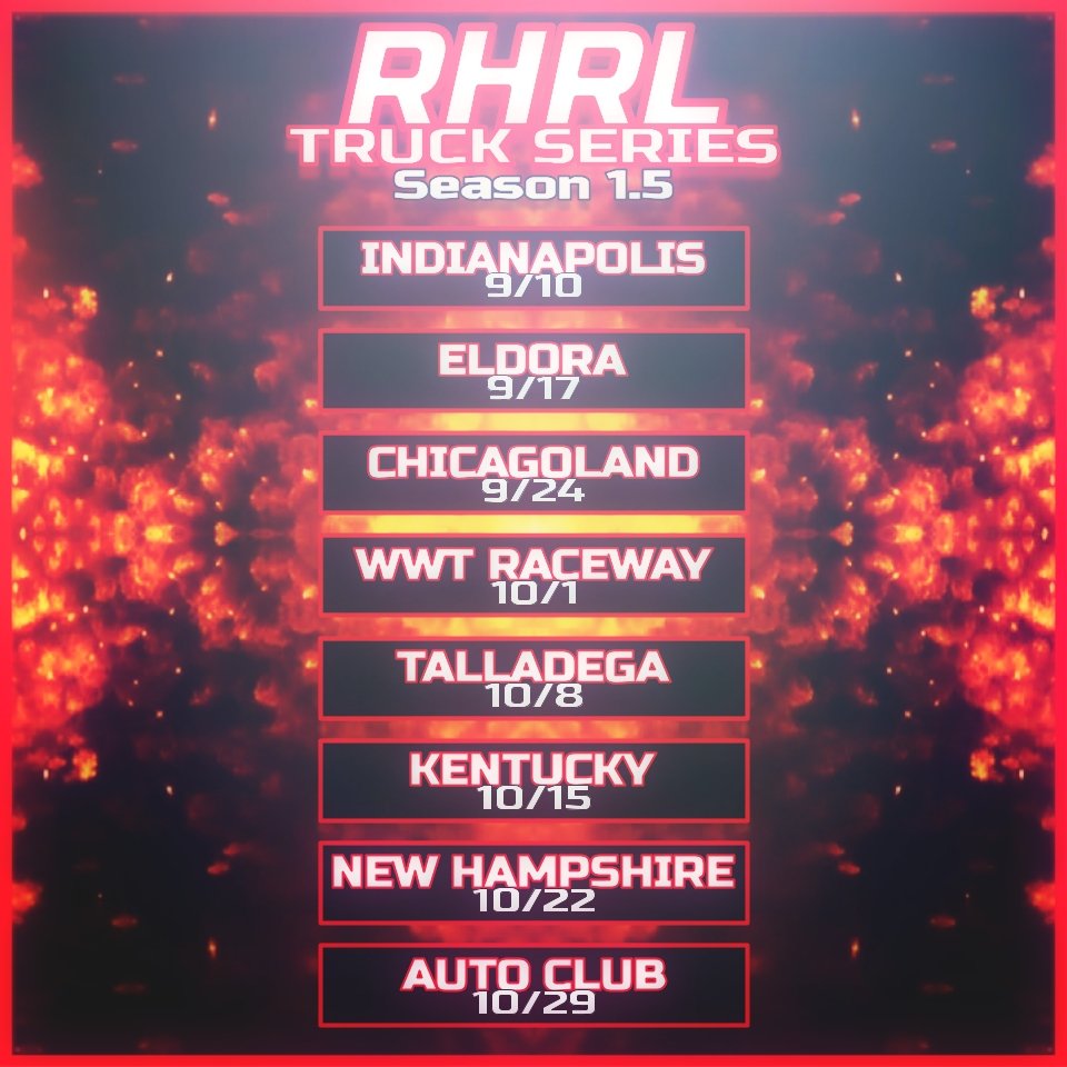 Here is the schedule for our Victory Lap Season in our three NASCAR series! 🔥

#eNASCARHeat | <a href="/NASCARHeat/">NASCAR Heat</a> | <a href="/BoxCaveDweller/">BoxCaveDweller</a> | <a href="/diecast_b/">CircleBDiecast.com</a>