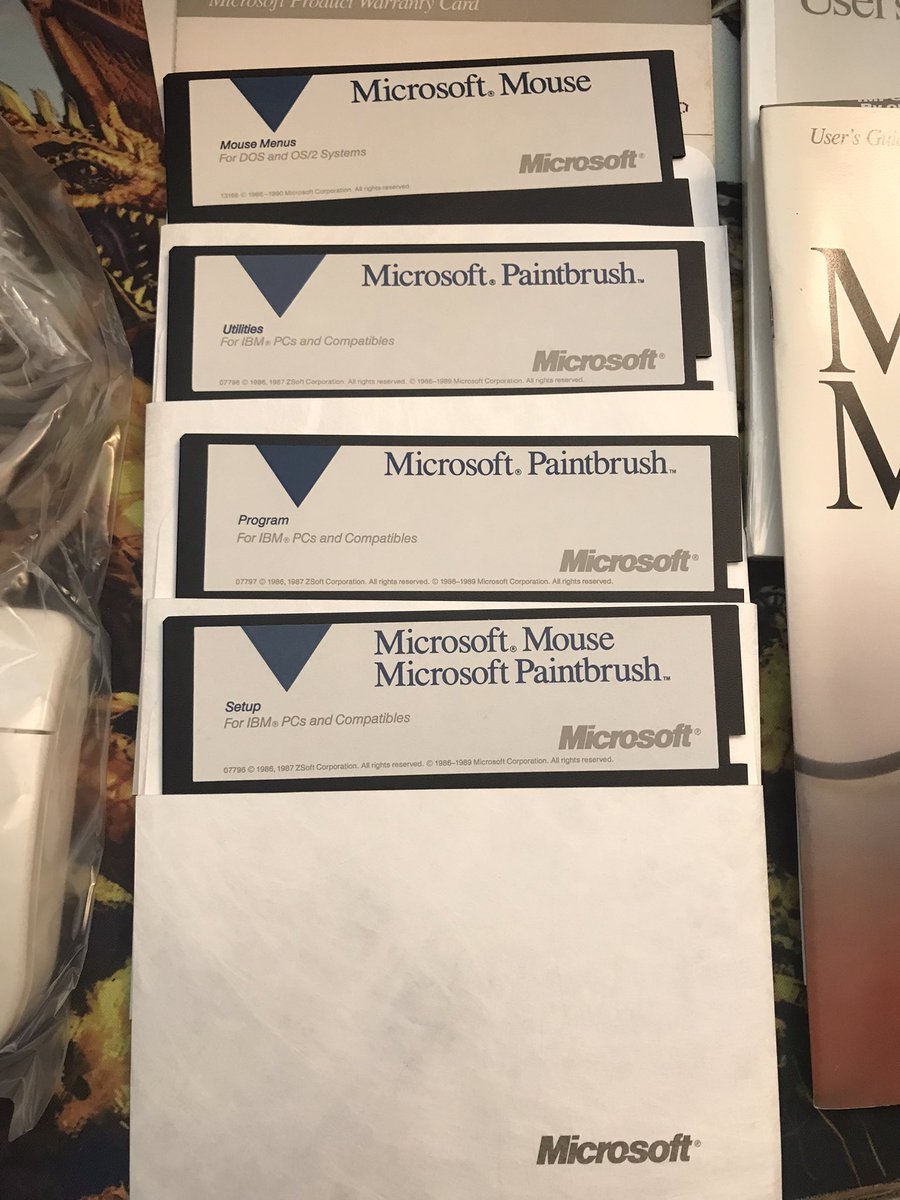 RetroFox8Bit's tweet photo. The Microsoft Mouse and Paintbrush kit is just neat. PS/2 mouse and Card included for the days that wasn’t standard I guess :) Disks and books, too! Love finding things like this. #MSPaintbrush https://t.co/OCDEQ6SsW6