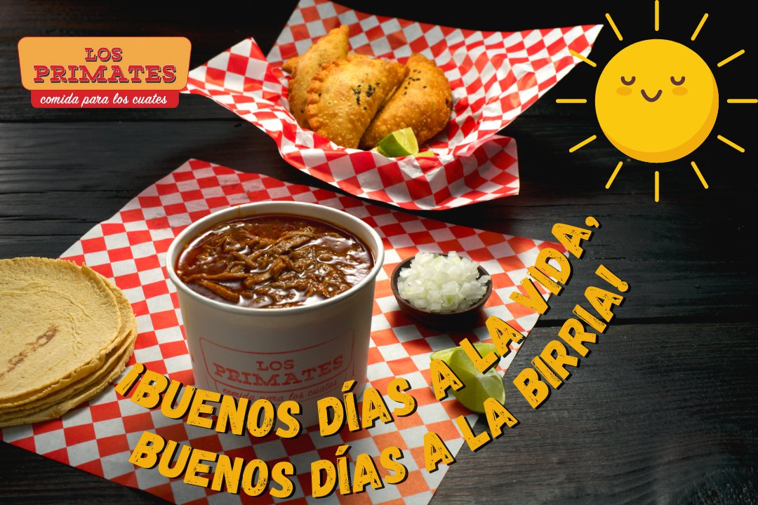 losprimatescdmx's tweet photo. 🌼 🙈 🙉 🙊 ⭐️ Sus amigos LOS PRIMATES les deseamos un ÉPICO SÁBADO 🍀 de SALUD y ALEGRÍA y MUCHA BIRRIA 💖 💥 ¡AJÚA! 🤠 https://t.co/UL4BRzfI3h #ViveLaBuenaBirria #LosPrimatesAlRescate #PideLocal #BirriaCDMX #QuedateEnCasa https://t.co/IFRNLzQIbQ