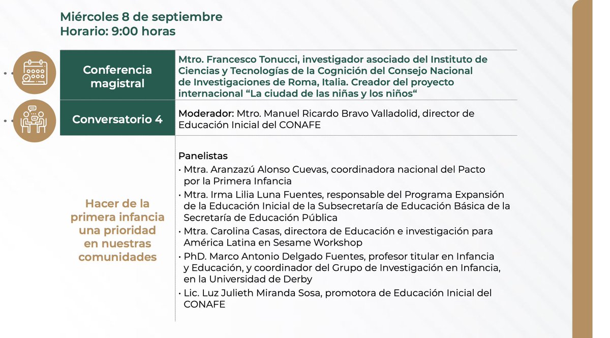 Acompáñenos el miércoles 8 de septiembre en la conmemoración de los 50 años de CONAFE en la sesión sobre la primera infancia. Tras la presentación de Francesco Tonucci tendremos un panel sobre cómo hacer del tema una prioridad en facebook.com/conafe.sep/ y m.youtube.com/c/ConafeSEP