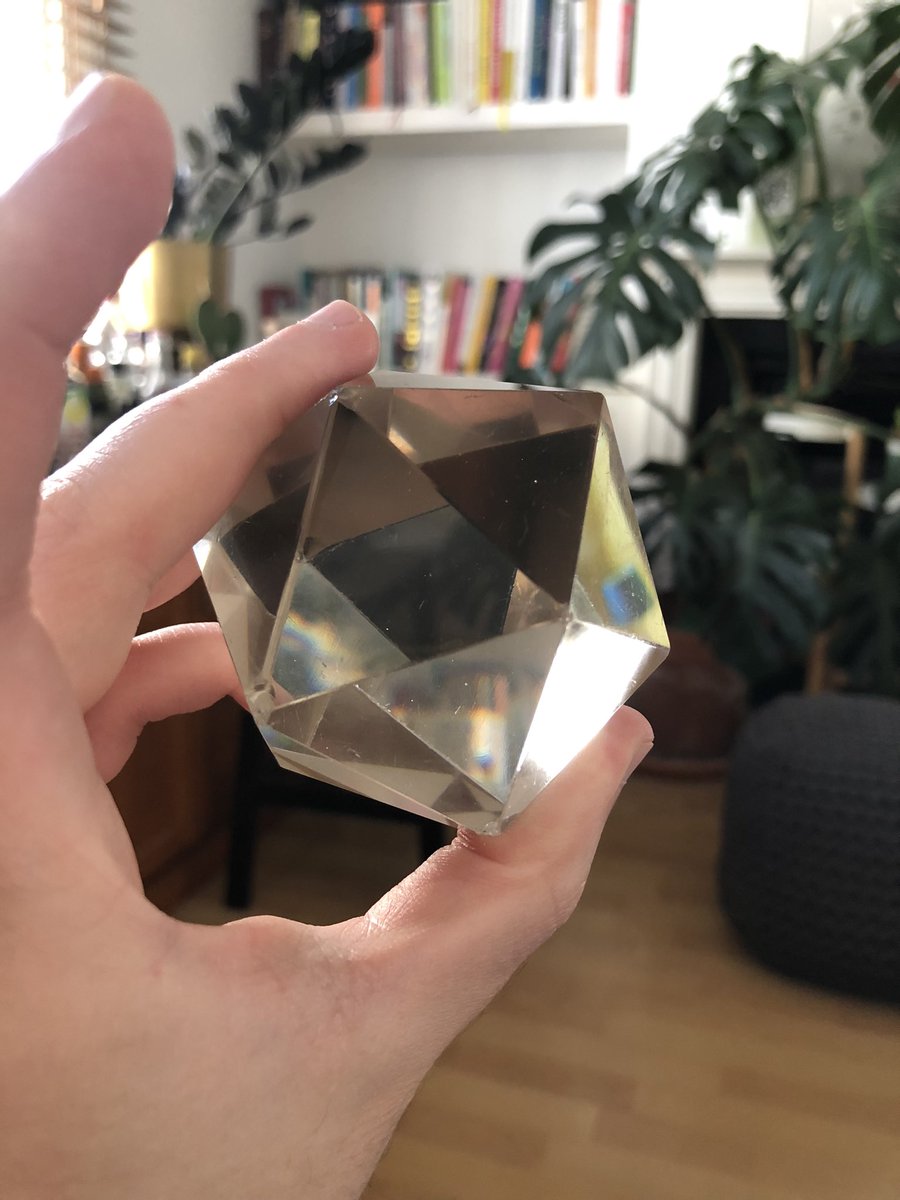 superbland's tweet photo. I bought a big glass icosahedron I found in a junk shop because… it looks cool https://t.co/9cd6Mup9l2