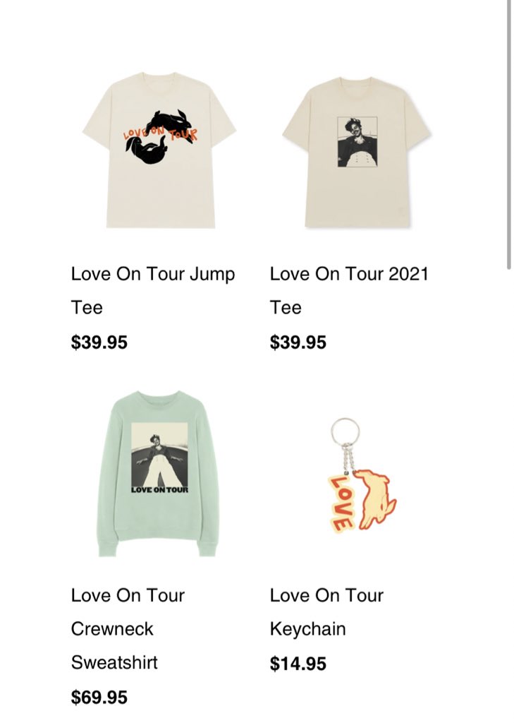 harry styles tour merch 2021