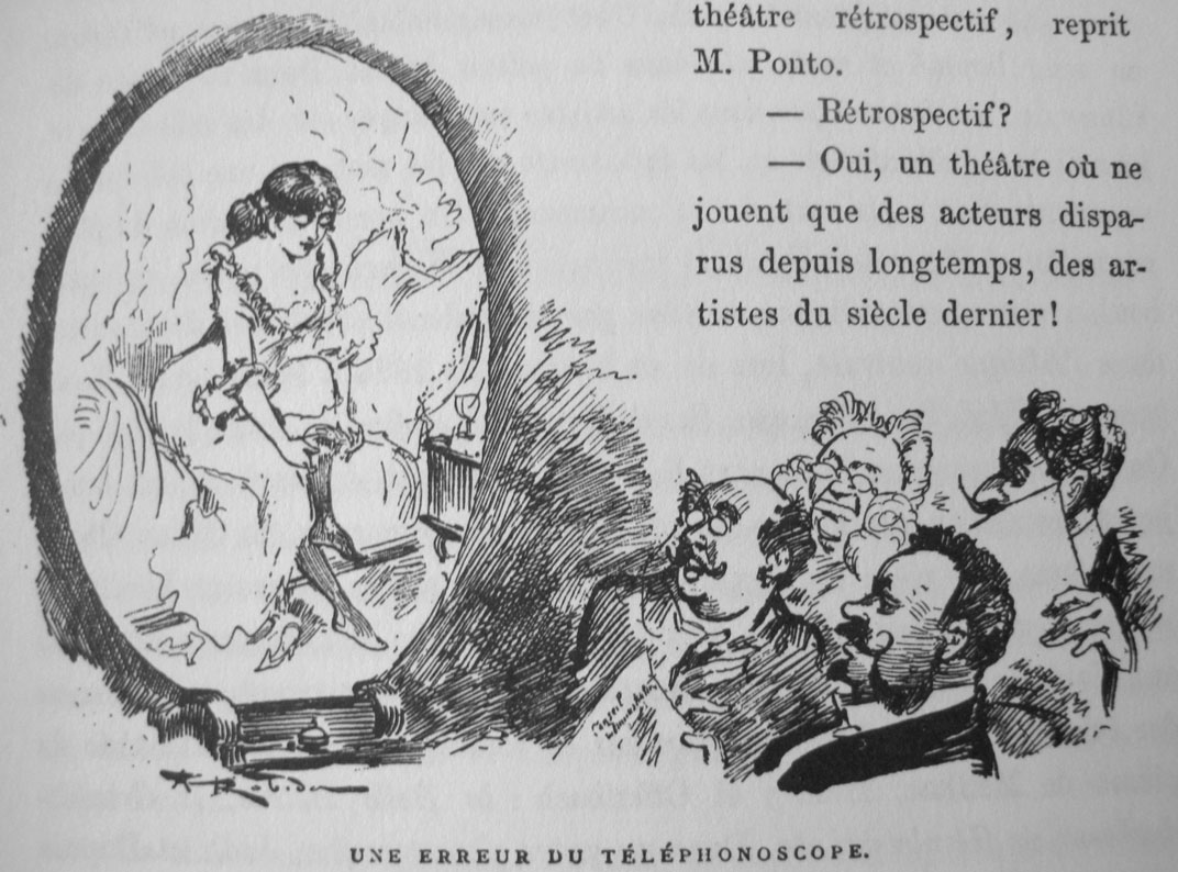 RealPreCinema's tweet photo. Below, more ‘cine-telecommunication’ illustrations by #Robida from his 'Le Vingtième Siècle' (The Twentieth Century) published in 1883. https://t.co/j7e8portVI