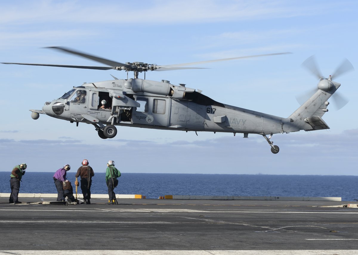 USNavy's tweet photo. TODAY: The #USNavy has declared the five missing crewmembers of an MH-60S helicopter crash, deceased. Search and rescue efforts have shifted to recovery operations. (1/2)

DETAILS: https://t.co/mSVtEokkms

FILE PHOTO: ⬇️ https://t.co/rFjAWsrRSU
