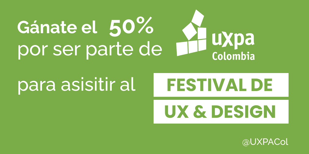 ¡Llega uno de los festivales de UX Design más grandes y no te lo puedes perder! Paneles y workshops, además de una gran oportunidad para conectar.
20-24 de septiembre 2021
Con uxpa tienes el 50% de descuento.
hopin.com/events/festiva…

#uxevent #uxfestival #networking #UXPAColombia