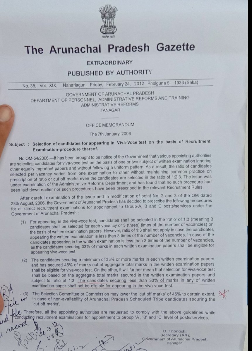 FoSAA2020's tweet photo. @DafriKyagung @EasternSentinel @arunachaltimes_ @prashantias2001 @NabamNipo Neither of the two.
If anyone has lacunae then it is the Viva Voce Rule 2008. If you can then please get it Ammended, as APPSC just follows the V.voce rule framed by Administrative Reform Department Govt. of Ar. Pradesh, and same rule is for every other exam not just appscce. https://t.co/bnexH0NlL8